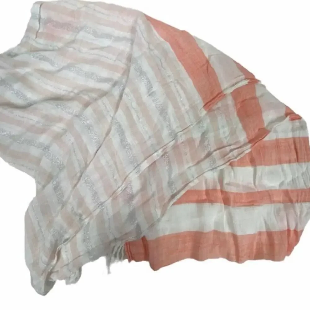 Orange White Silvery Striped Fringe Scarf L68